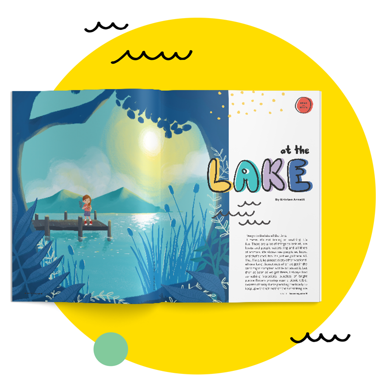 illustration with example Kazoo Magazine spread: At The Lake